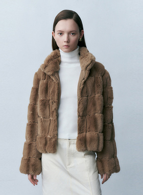 UR国内2025冬季女温暖舒适流光风毛感立领皮草外套UYY150033