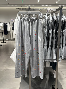 UR国内2025秋季女装松紧腰抽绳趣味贴纸图案阔腿裤UYV650090