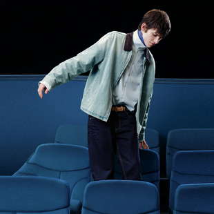 UR国内2025秋季男装流光风拼接翻领棉质牛仔外套UMM850074