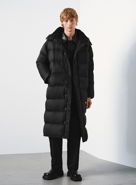 UR国内2025冬季男装百搭流光风气质连帽长款羽绒服UMM150017