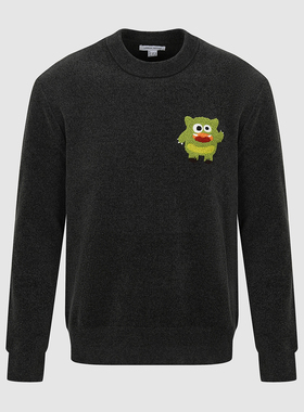 UR国内2025秋季男装休闲趣味小怪兽刺绣圆领针织衫UUY950002