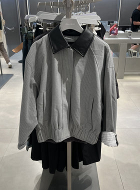 UR国内2025秋季女装潮流撞色翻领条纹超宽松外套UWJ150060