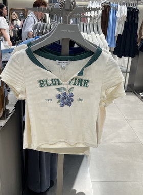 UR国内2025秋季女休闲印花修身短款短袖T恤UYY450239/450240