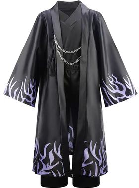 K-POP明星秦宇恶魔男团黑色印花套装男童角色宽松外套T恤裤子三件