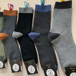 韩系街头撞色男士 竖条纹坑条棉质弹力商务中筒袜 袜子2025秋冬新款