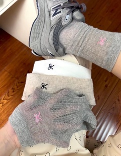 东大门夏季新款微透女袜网红韩版竖排网眼透气刺绣蝴蝶结中筒袜子