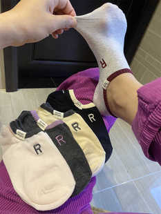 刺绣字母R拼色不掉跟隐形袜 女士船袜街头网红款 韩东大门夏季 新款