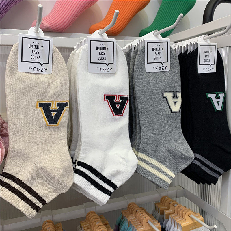 cozy韩国东大门男袜春季新款学院风字母a低帮条纹棉质矮腰短筒袜