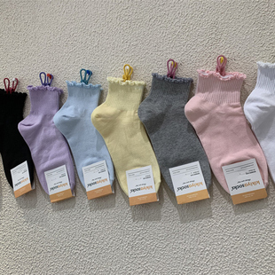 kikiyasocks韩国东大门夏季 女袜子纯色束腰运动木耳边短筒袜 新款