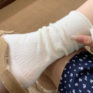 东大门春夏女袜网红款 透气微透卷边中筒堆堆袜 纯色菱形格网眼薄款