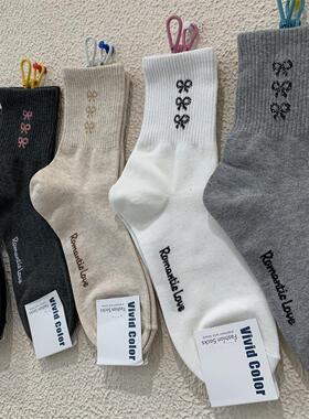 韩国东大门vivid color女袜子网红款蝴蝶结束腰运动袜棉质中筒袜