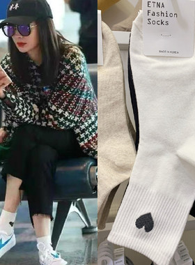 ETNA韩国东大门女袜东大门简约白色袜子爱心中筒袜学生运动短袜