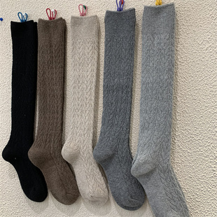 冬季 街头网红小腿袜东大门加厚保暖麻花螺纹羊毛可过膝袜子女 新款
