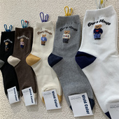 vivid color女士秋冬新款 植绒卡通小熊韩东大门学院风中筒女袜子