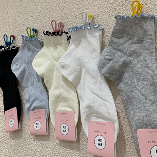 夏季薄款爱心网眼女袜子网红款韩系木耳边透气纯色学生短筒低帮袜