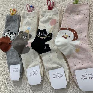 网红款 点子纱中筒袜 甜美后袜跟卡通小猫小熊女袜子2025春季 新款