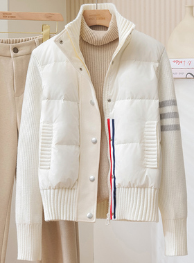 YY轻薄白色休闲羽绒服女2025秋冬新款短款白鸭绒立领保暖针织外套