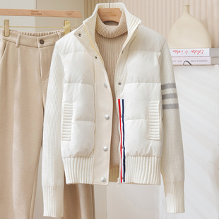 YY轻薄白色休闲羽绒服女2025秋冬新款短款白鸭绒立领保暖针织外套