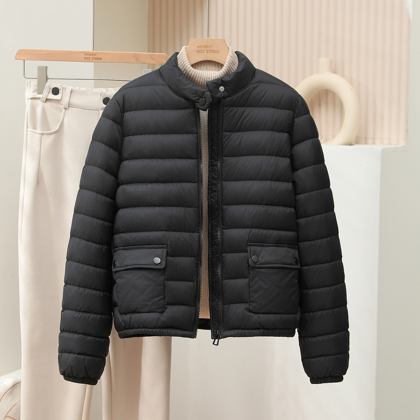 立领短款秋冬季轻薄排骨羽绒服