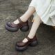圆头民族风手工魔术贴真皮轻便防水台鞋 厚学生底坡跟单鞋 2026春季