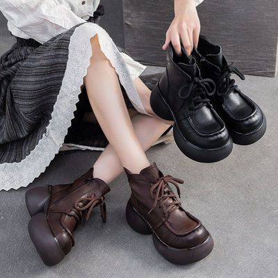 冬季英伦复古头层牛皮小个子增高