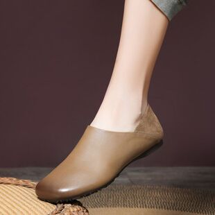 鞋外头层牛皮两穿单鞋复古穿新款方头包头懒人鞋软底秋冬2025平底