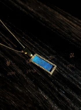 簪缨小筑孔雀羽毛点翠方形吊坠女气质百搭个性锁骨项链项饰饰品