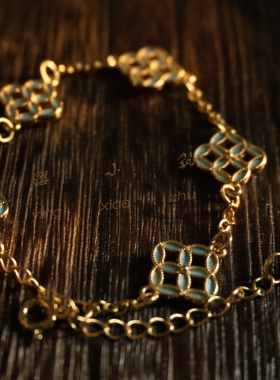 簪缨小筑鹦鹉毛双面铜钱手链时尚精致百搭饰品送女友老婆礼物3102