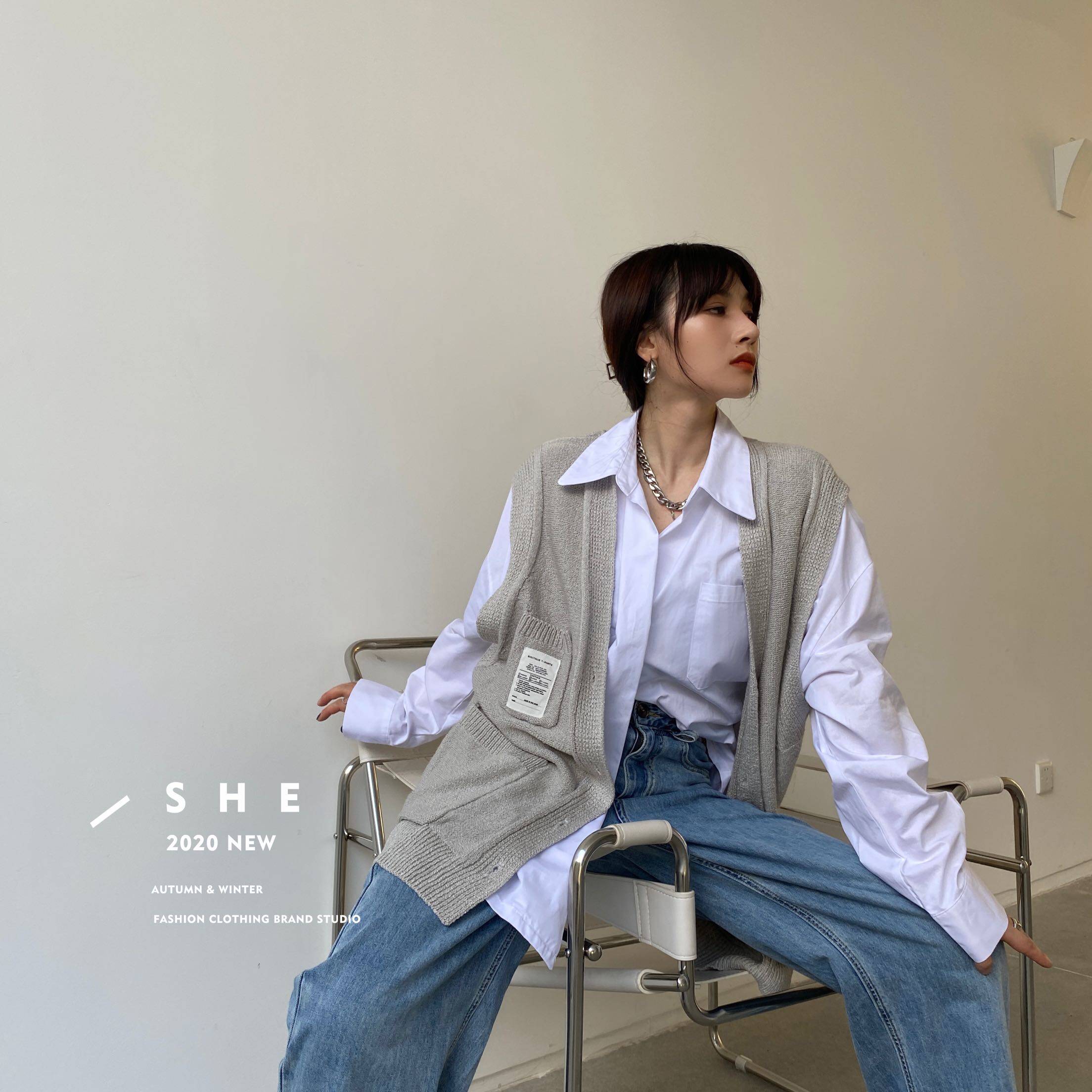 s&she2020新款秋装韩版宽松温柔针织马甲中长款衬衫假两件套女装在类目 女装/女士精品, 衬衫中 - 来自Buy2taobao.com提供专业的淘宝代购服务