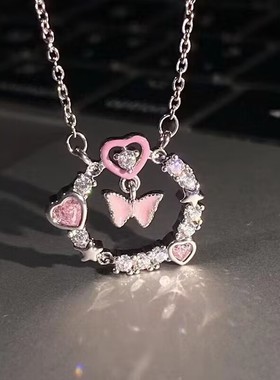 粉色蝴蝶小众设计感女项链