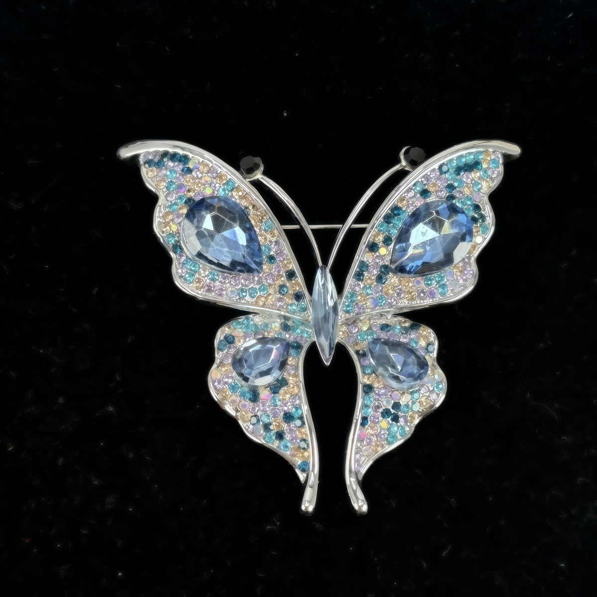 欧美蓝水晶蝴蝶胸针女配饰