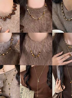 复古美拉德风几何圆形吊坠项链轻