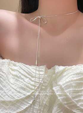 韩系蝴蝶结抽拉吊坠项链简约时尚