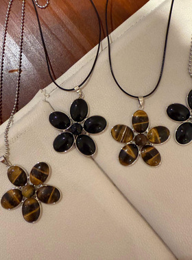 树脂椭圆花朵吊坠项链美拉德风个