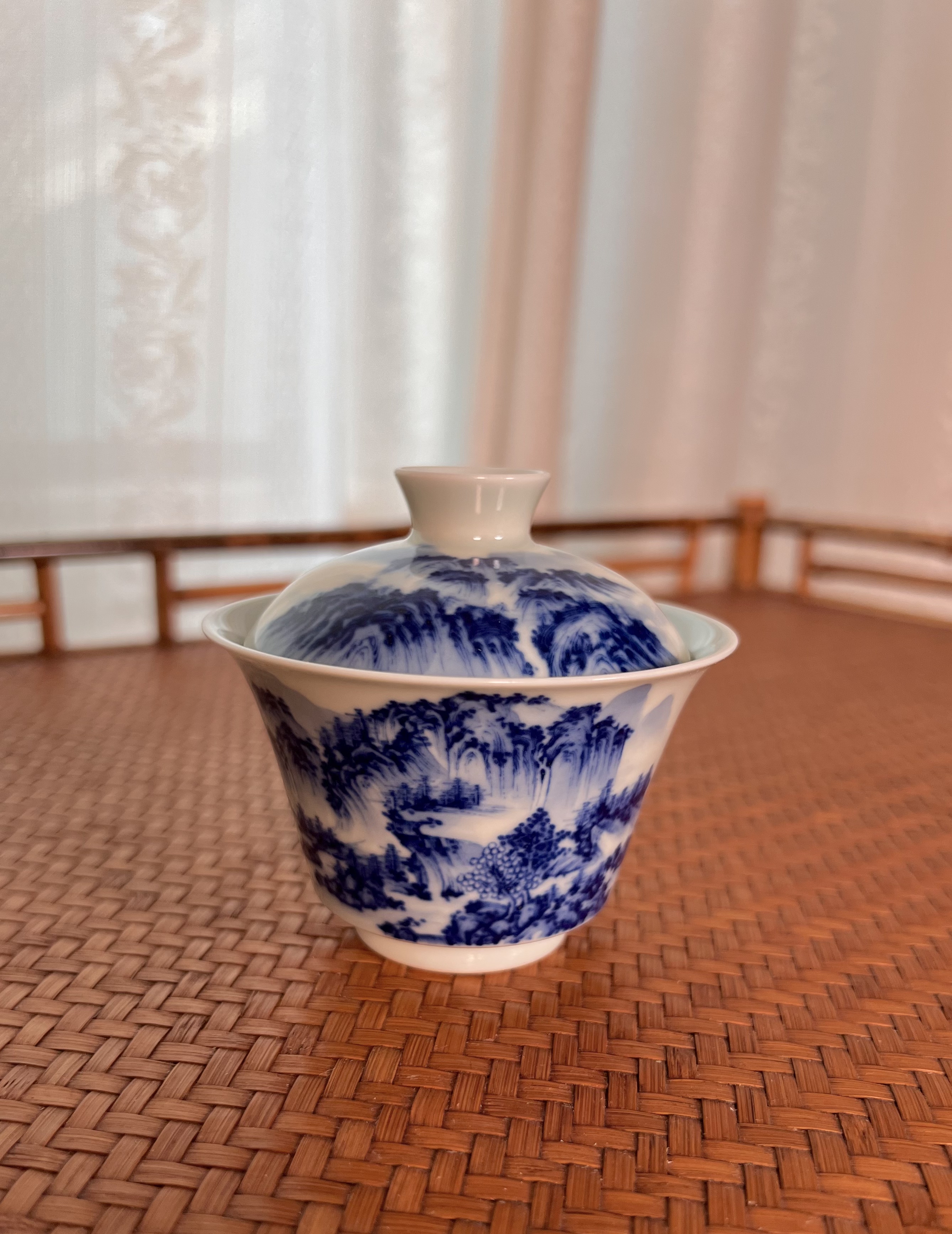 见欢集 青釉青花重工山水马蹄小盖碗 茶盅 一人饮景德镇陶瓷