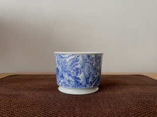 见欢集 柴窑重工青花手绘大明楼仙山楼阁山水纹主人杯高端茶器