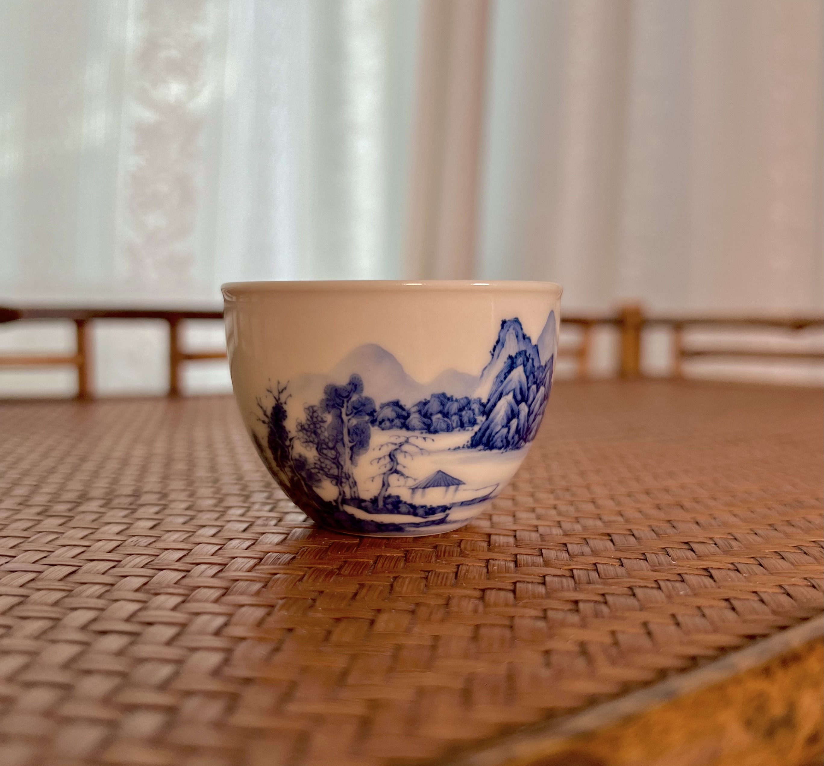见欢集 青花红釉文人画山水迷你小缸杯 茶器 一人饮 景德镇陶瓷