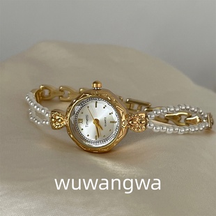 wuwangwa 法式精致时尚圆形珍珠手链手表女气质小众设计感高级女