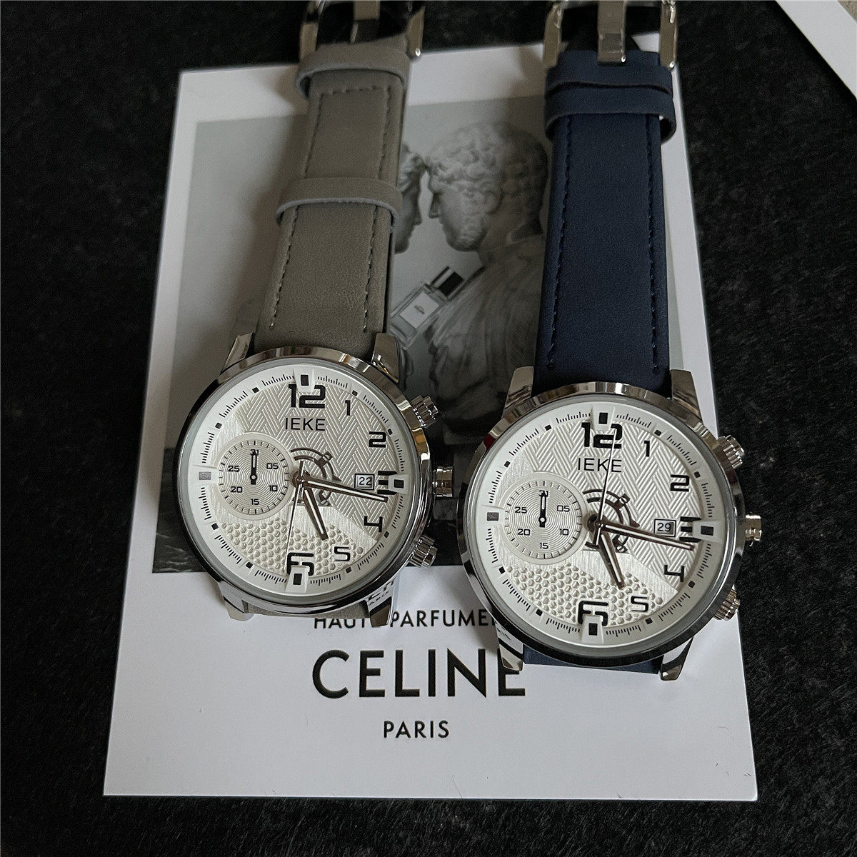 欧美时尚手表男士小众轻奢品牌非机械真皮防水学生IEKE正品男表黑