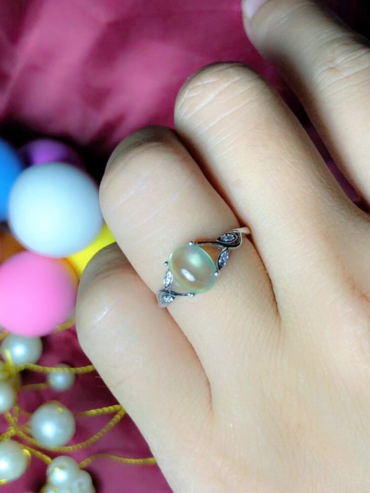 S  도금 18K 골드 천연 얼음 보석 반지 여성 옥 PREHNITE 반지 새로운 생일 선물로 상감
