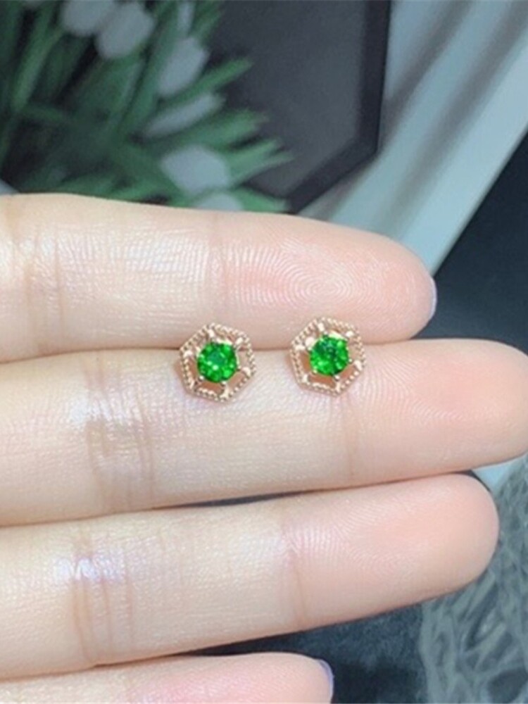 여자를위한  S  도금 18K 골드 상감 천연 DIOPSIDE 귀걸이 녹색  귀걸이 보석 귀걸이