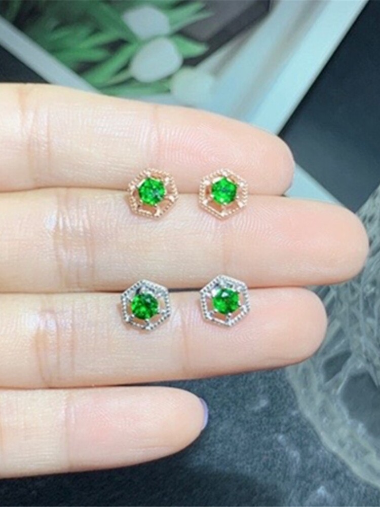 여자를위한  S  도금 18K 골드 상감 천연 DIOPSIDE 귀걸이 녹색  귀걸이 보석 귀걸이