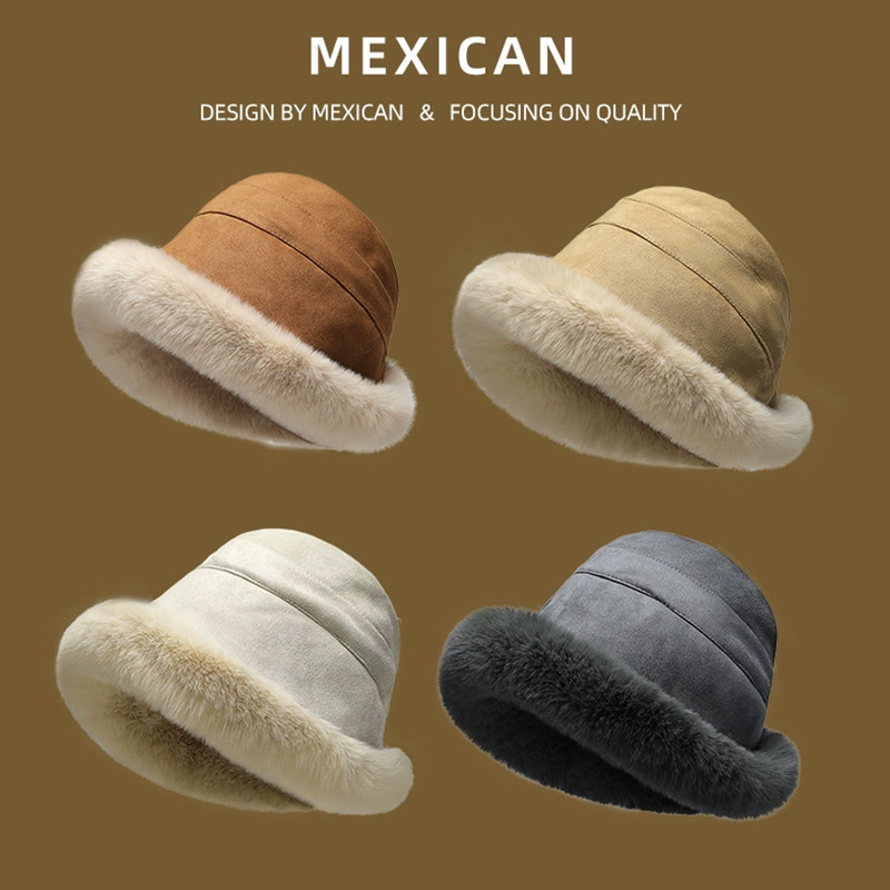 2025冬季防寒麂皮绒毛渔夫帽女加绒加厚保暖帽渔夫帽护耳防寒百搭