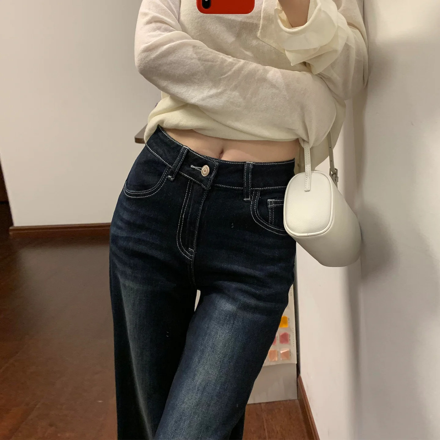 美式复古蓝灰色微喇牛仔裤女秋2026新款中高腰显瘦不贴腿喇叭裤子