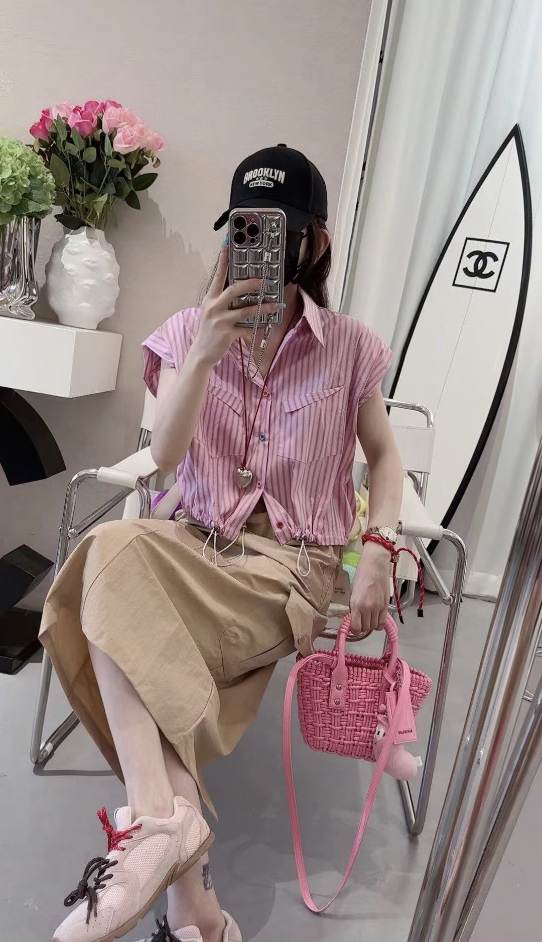2025夏新款金贝贝9055洋气百搭短装竖条纹小心机抽绳衬衫女背心潮