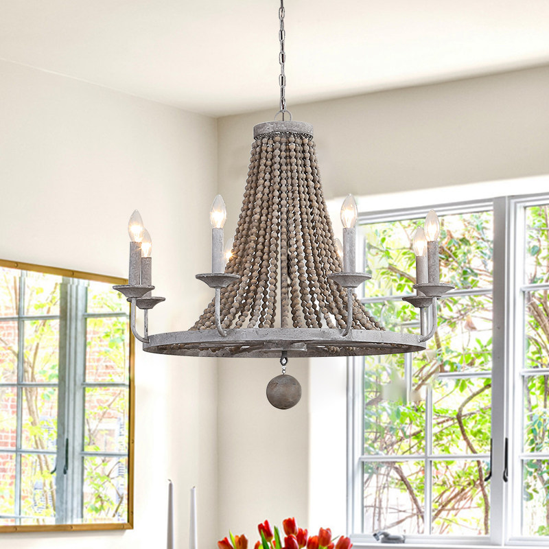 创意美式乡村法式铁艺复古木珠吊灯餐厅客厅咖啡厅服装店酒吧氛围