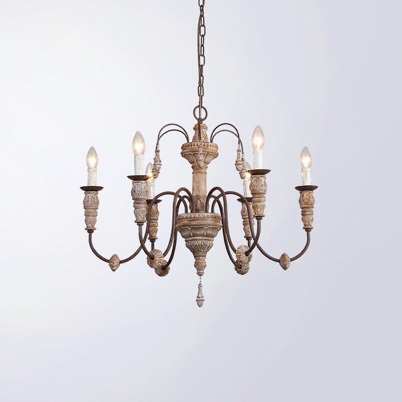 美式乡村法式田园复古做旧实木雕刻吊灯别墅客厅卧室书房餐厅灯具