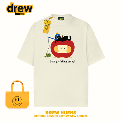 Drewhuens趣味苹果小猫印花短袖