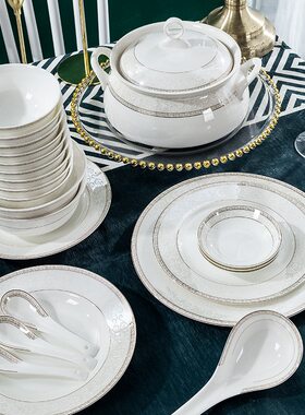 餐具单品碗盘碟勺子景德镇陶瓷饭碗汤碗面碗自由组合家用套装