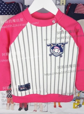特价包邮-原-韩版春秋长袖纯棉毛圈棉T恤宝宝条纹棒球衫女童圆领